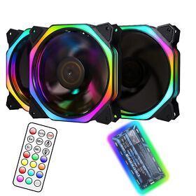 Hg1012090 3 Pack Computer Case Cooling Quiet Fan 120mm Rgb Pwm Led Pc Dc Black Frame Fans