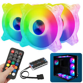 3pcs Rgb Led Quiet Shockproof Computer Case Pc Cooling Fan 120mm Remote Control