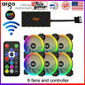6in1 Aigo Mute Cooler Fan Rgb Led Computer Pc Case Cooling