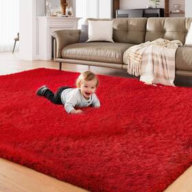 Amtovo 755205854803 Area Rugs For Living Room Fluffy Red 6x9 Clearance Bedroom Rug Large