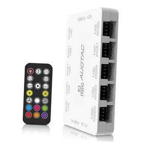Auotac 746205393010 Argb Controller Pwm Fan Hub With Rf Remote Connect Ten Case Fans 5v White