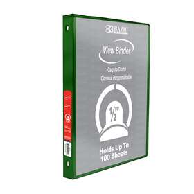 2-pockets Bangkit 4102-12 Bazic 1/2 Inch Green 3-ring View Binder With Case Of 12