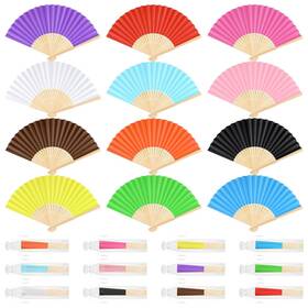 Bouboni X2064bbjyb-12-huns 12 Pieces Hand Held Bamboo Folding Fans Paper Handheld For Women Foldabl