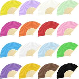 Dy0453 Durony 16 Pieces Multicolor Paper Fans Bamboo Folding Handheld Folded Fa