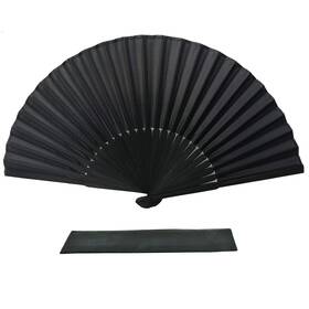 Fansof.fans 060447228479 Black Silk Fabric Folding Hand Held Fan With A Pouch Bamboo Ribs