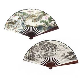 Fox Baby 659252831896 2 Pcs Large Folding Fan 13 Inch Bamboo Fabric Hand Fans With Chinese Traditio