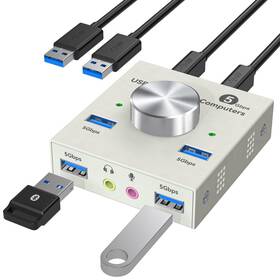 U3204fc Gazetek Usb 3.0 Switch 2 Computers Sharing A And 3.5mm Wired Headset Devices 4 Port