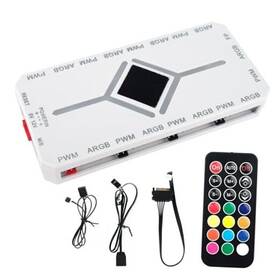 Hszjsto 735530522981 Argb Pwm Fan Hub Addressable 5v-3pin 2-in-1 Rgb Computer Pc Case White