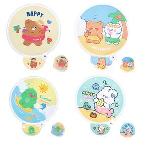 Jiumo 731716648711 4 Pcs Round Foldable Fan Bulk Handheld Folding Summer Ocean Style F