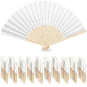 Hfx-zs-50 Magdiy 50 Pcs White Paper Fans Bamboo Folding Handheld For Wedding D