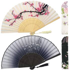 Omytea Fans 2-white Folding Hand For Women - Chinese Japanese Vintage Bamboo Silk Fan