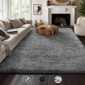 Arc3v1192 Ophanie Upgrade 8x10 Rugs For Living Room Grey Fluffy Shaggy Soft Area Rug