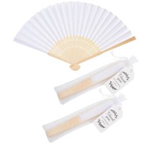 Dk02zs Sl Crafts 50pcs Paper Hand Fan Bamboo Handheld Folding Fans With Organza Bags And Thank