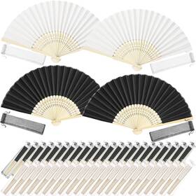 Dk-tatuo-qgrt8745 Tatuo 80 Pcs Folding Fans Bamboo Silk Hand Handheld Foldable Chinese Fan