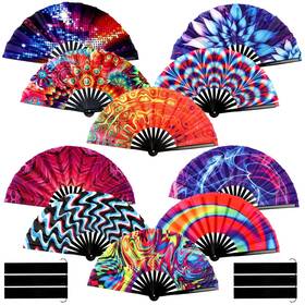 Del-tradder-279 Tradder 10 Pcs Large Rave Hand Fan Folding With Bamboo Ribs For Men Women