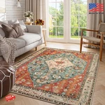 Lahome Felice 5X7 Boho Tribal Washable Rug Low Pile Non Slip Faux Wool. Fixed Price $73.99.