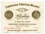 Chateau Cheval Blanc Wine Label 1971 France French Grand Cru Classe. Fixed Price $9.95.