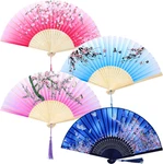 4-PIECE Folding Fans Bamboo & Silk Fabric, Perfect For Parties, Weddings Gif. Fixed Price $17.99.