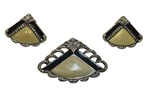Brooch Pin & Earrings Set Fans Art Deco Black Yellow Enamel Like Vintage. Fixed Price $21.99.
